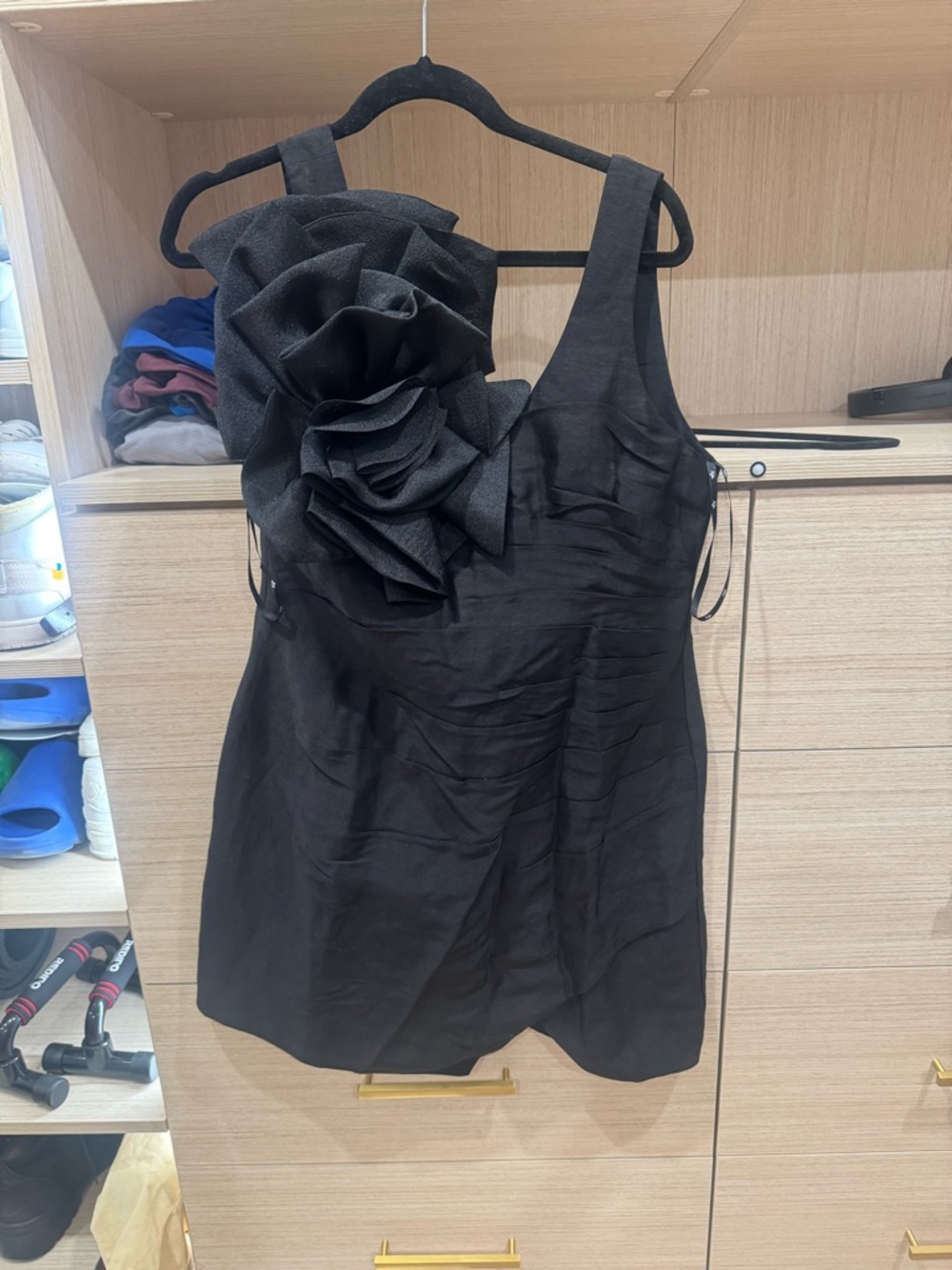 Aje Black One-Shoulder Ruffle Mini Dress